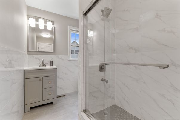 Bathroom, Glass Shower, Interior, Marble Walls