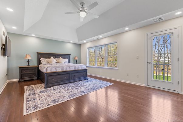 Bedroom, Interior, Recessed Lighting, Wood Texture Flooring