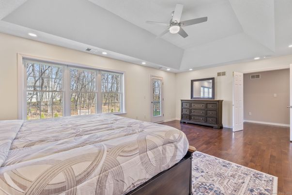 Bedroom, Interior, Recessed Lighting, Wood Texture Flooring