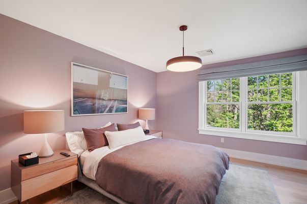 Bedroom, Interior, Pendant Lights, Wood Texture Flooring