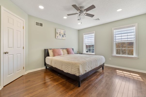 Bedroom, Interior, Recessed Lighting, Wood Texture Flooring