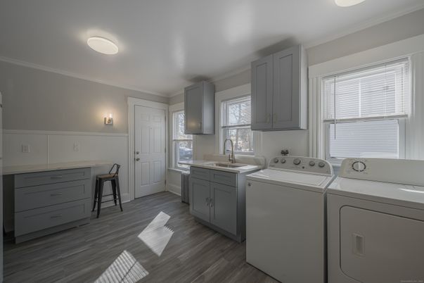 Interior, Washer, Wood Texture Flooring