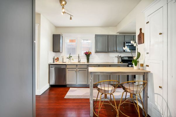 Interior, Kitchen, Stainless Steel Appliances, Wood Texture Flooring