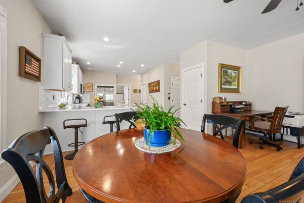 Dining room, Interior, Kitchen, Recessed Lighting, Wood Texture Flooring