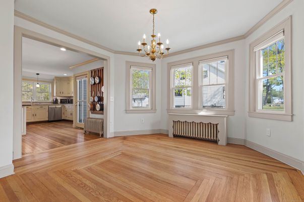 Chandelier, Interior, Kitchen, Pendant Lights, Recessed Lighting, Wood Texture Flooring