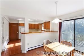 Dining room, Interior, Kitchen, Pendant Lights, Recessed Lighting, Wood Texture Flooring