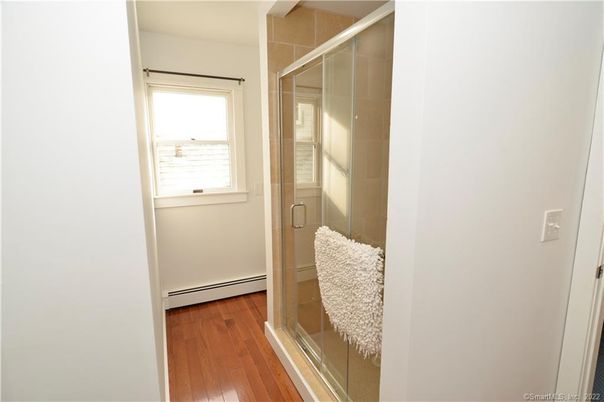 Bathroom, Glass Shower, Interior, Wood Texture Flooring