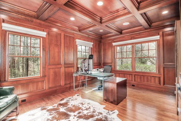 Home Office, Interior, Recessed Lighting, Wooden Beams, Wooden Ceilings, Wood Texture Flooring, Wooden Walls