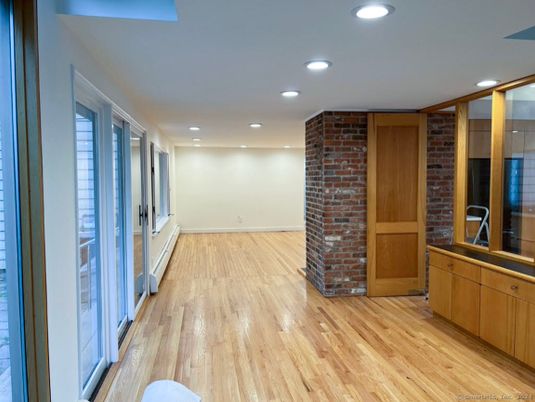 Interior, Recessed Lighting, Stone Walls, Wood Texture Flooring