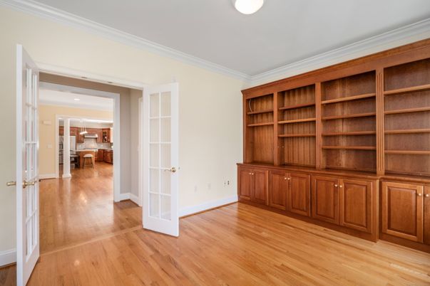 Empty room, Interior, Kitchen, Recessed Lighting, Wood Texture Flooring