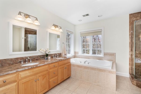 Bathroom, Dual Sink Vanities, Glass Shower, Interior
