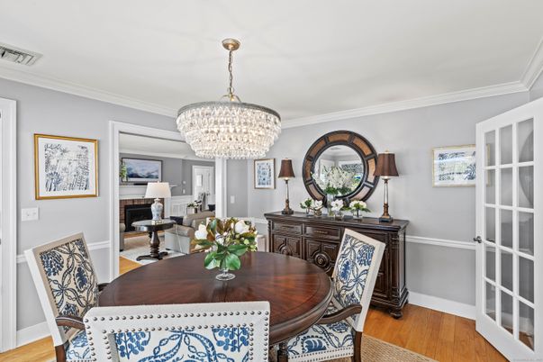 Chandelier, Dining room, Interior, Wood Texture Flooring