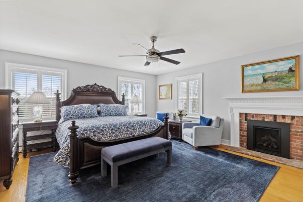 Bedroom, Fireplace, Interior, Wood Texture Flooring