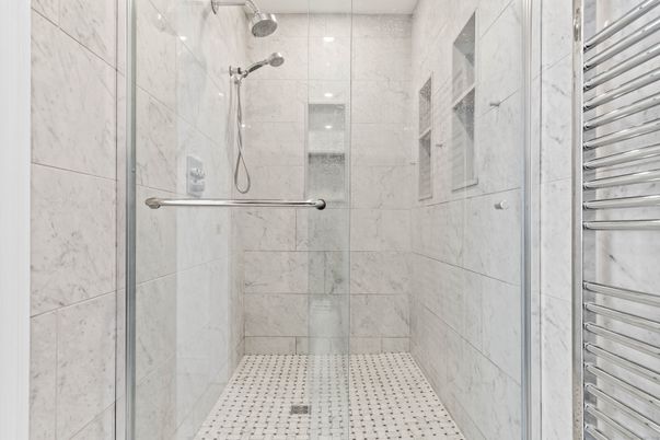 Bathroom, Glass Shower, Interior, Marble Walls