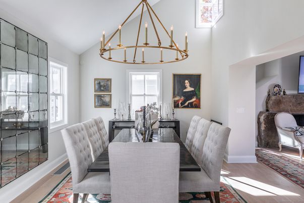 Chandelier, Dining room, Interior, Wood Texture Flooring
