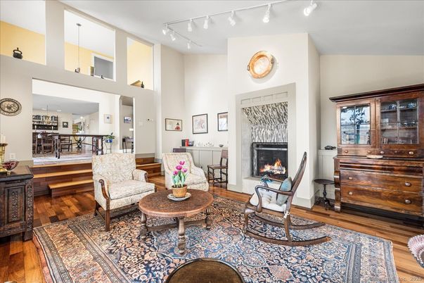 Fireplace, Interior, Living room, Pendant Lights, Wood Texture Flooring