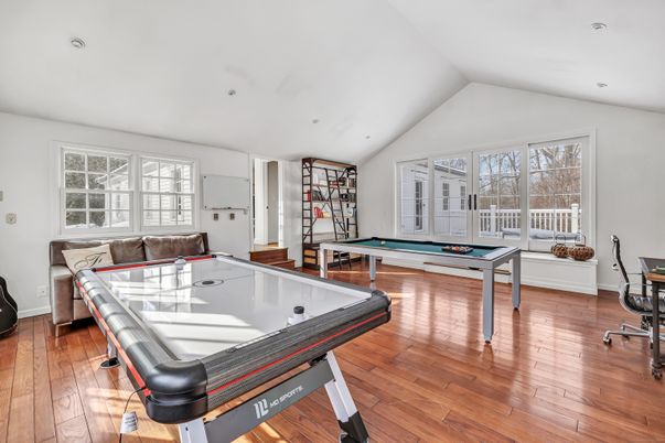 Billiard Table, Game Room, Interior, Recessed Lighting, Wood Texture Flooring