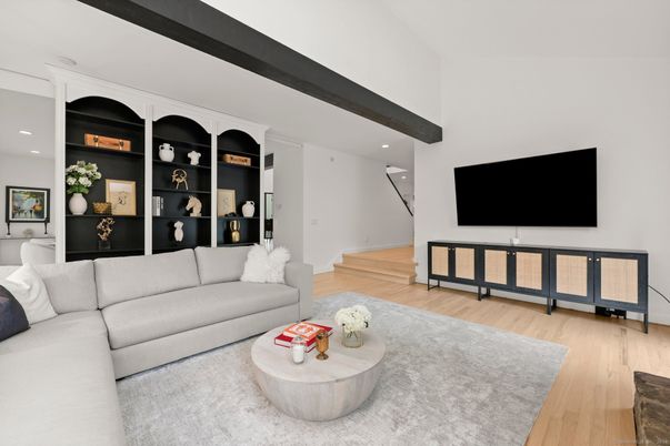Interior, Living room, Recessed Lighting, Wooden Beams, Wood Texture Flooring