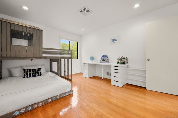 Bedroom, Home Office, Interior, Recessed Lighting, Wood Texture Flooring