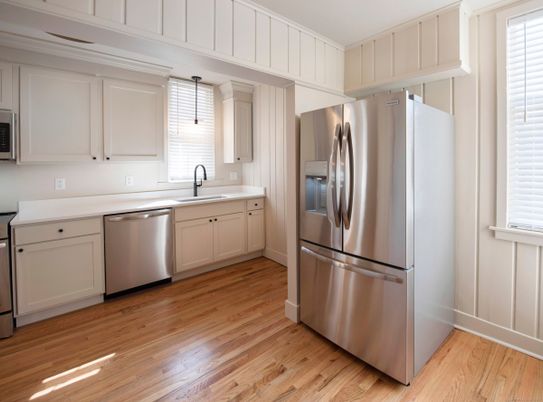 Interior, Kitchen, Pendant Lights, Stainless Steel Appliances, Wood Texture Flooring