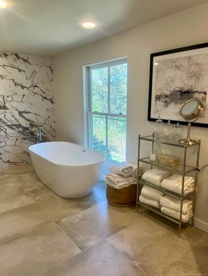Bathroom, Free Standing Baths, Interior, Marble Walls, Recessed Lighting