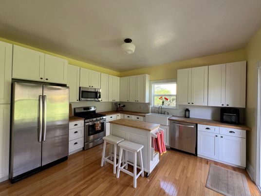 Interior, Kitchen, Stainless Steel Appliances, Wood Texture Flooring