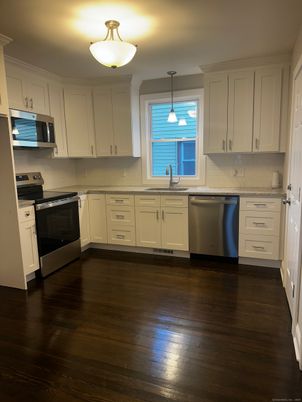 Interior, Kitchen, Pendant Lights, Stainless Steel Appliances, Wood Texture Flooring