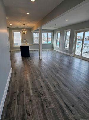 Empty room, Interior, Pendant Lights, Recessed Lighting, Wood Texture Flooring