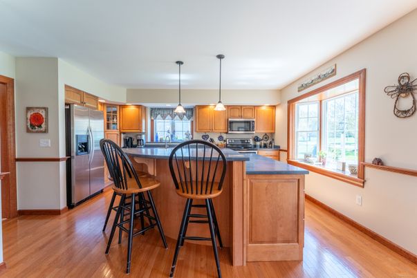 Interior, Kitchen, Pendant Lights, Stainless Steel Appliances, Wood Texture Flooring