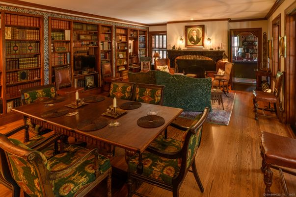 Dining room, Fireplace, Interior, Living room, Wood Texture Flooring