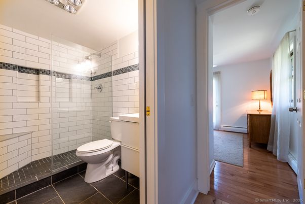Bathroom, Glass Shower, Interior, Wood Texture Flooring