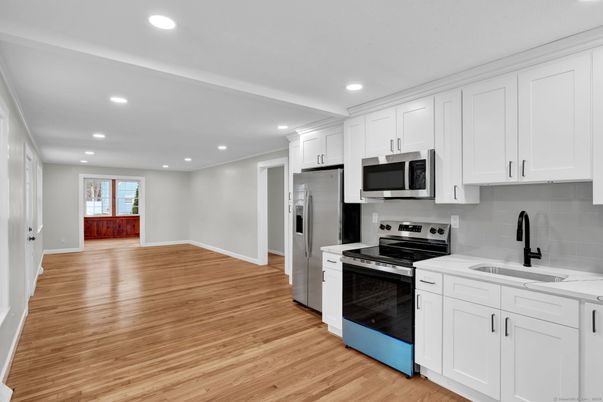 Interior, Kitchen, Recessed Lighting, Wood Texture Flooring