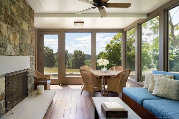 Dining room, Interior, Stone Walls, Sun Room, Wood Texture Flooring