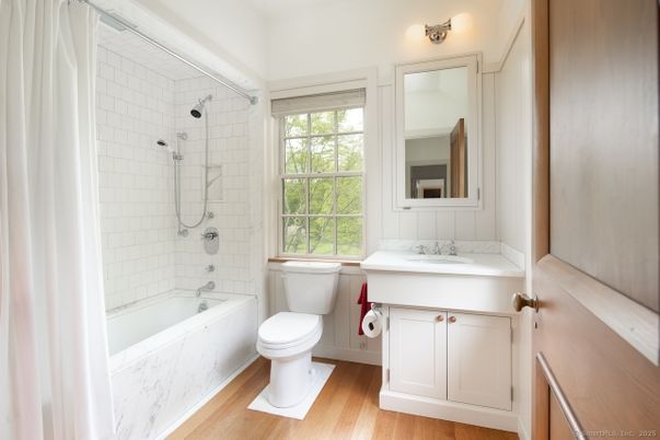 Bathroom, Glass Shower, Interior, Wood Texture Flooring