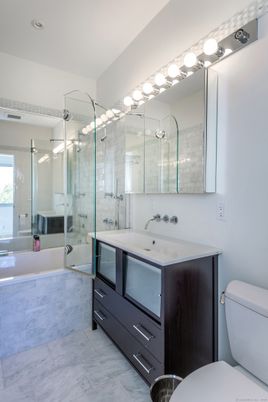 Bathroom, Glass Shower, Interior, Marble, Recessed Lighting