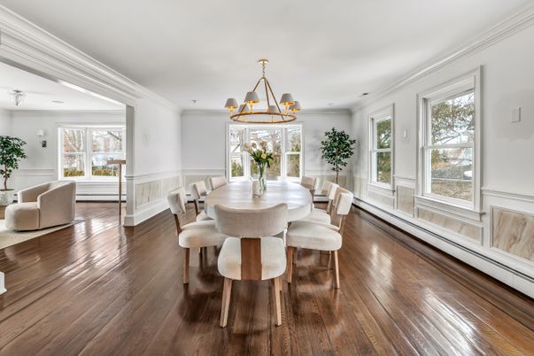Chandelier, Dining room, Interior, Wood Texture Flooring