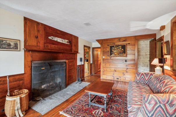 Fireplace, Interior, Living room, Wood Texture Flooring, Wooden Walls