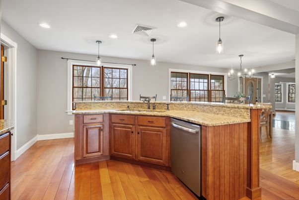 Chandelier, Interior, Kitchen, Pendant Lights, Recessed Lighting, Wood Texture Flooring