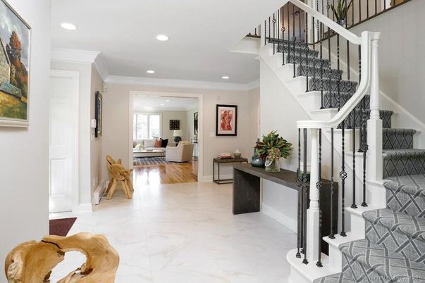 Interior, Living room, Marble, Recessed Lighting, Wood Texture Flooring