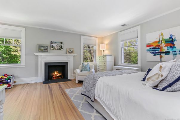 Bedroom, Fireplace, Interior, Wood Texture Flooring