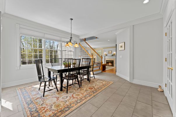 Dining room, Fireplace, Interior, Pendant Lights, Recessed Lighting