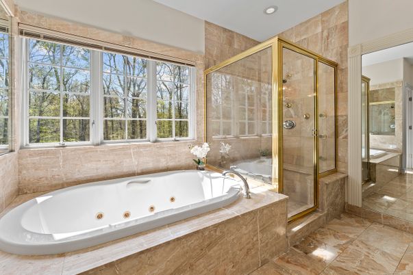 Bathroom, Glass Shower, Interior, Recessed Lighting