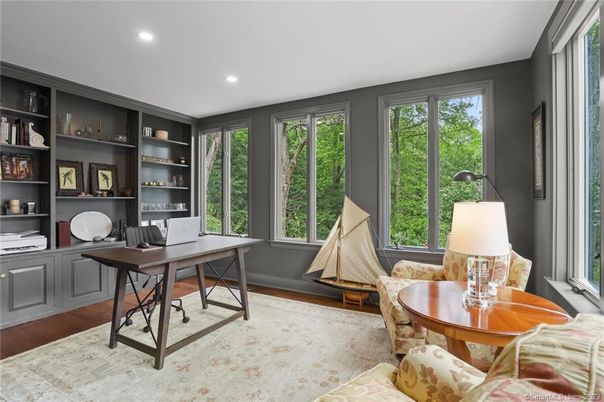 Home Office, Interior, Recessed Lighting, Wood Texture Flooring
