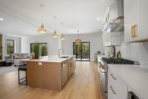 Interior, Kitchen, Living room, Pendant Lights, Recessed Lighting, Stainless Steel Appliances, Wood Texture Flooring