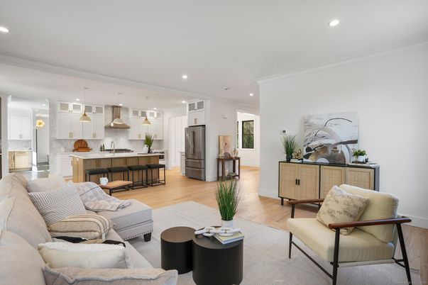 Interior, Kitchen, Living room, Pendant Lights, Recessed Lighting, Stainless Steel Appliances, Wood Texture Flooring