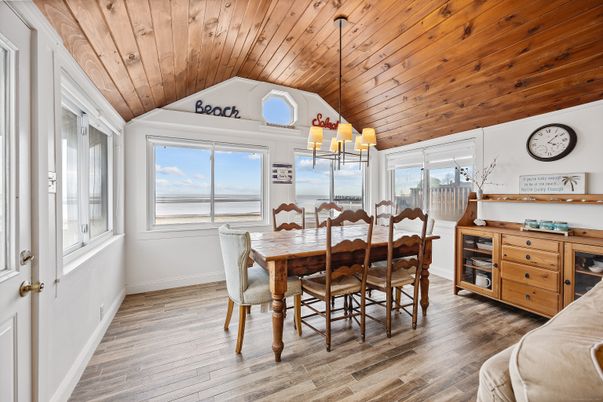 Chandelier, Dining room, Interior, Wooden Ceilings, Wood Texture Flooring