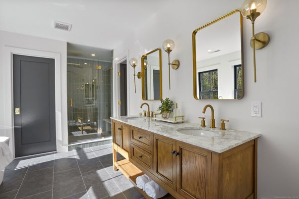 Bathroom, Dual Sink Vanities, Glass Shower, Interior, Recessed Lighting