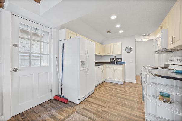 Interior, Kitchen, Recessed Lighting, Wood Texture Flooring