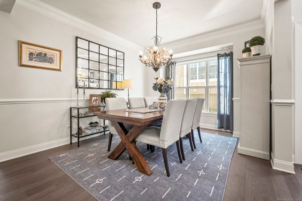 Chandelier, Dining room, Interior, Wood Texture Flooring
