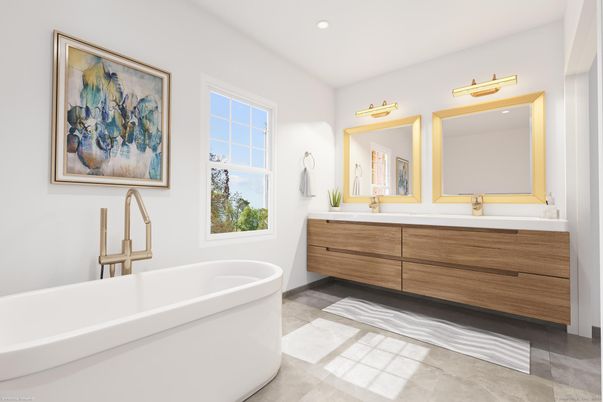Bathroom, Dual Sink Vanities, Free Standing Baths, Interior, Recessed Lighting